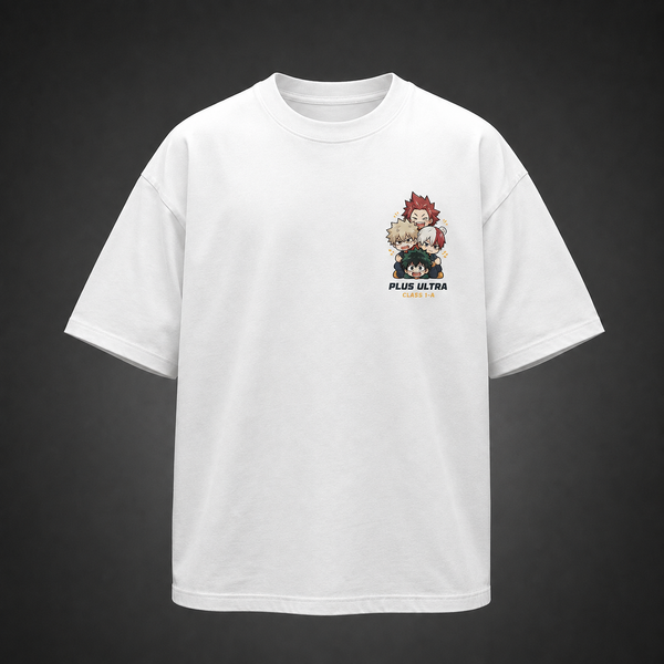 White t-shirt with Deku & Bakugo My Hero Academia Chibi Plus Ultra Squad graphic – photo 2