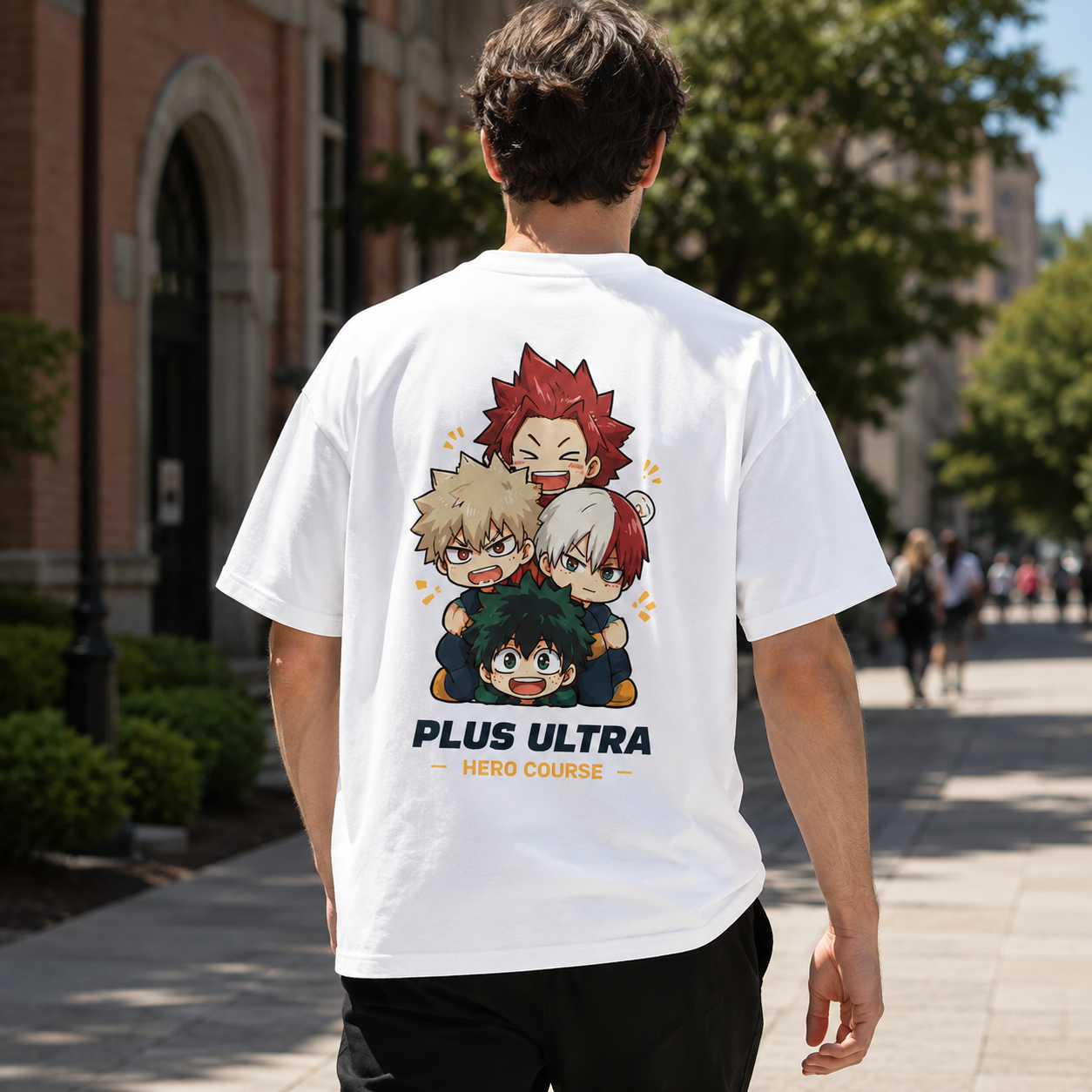 White t-shirt with Deku & Bakugo My Hero Academia Chibi Plus Ultra Squad graphic – photo 3
