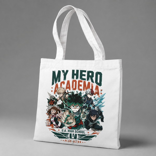 White tote bag with Deku & Bakugo My Hero Academia My Hero Academia Emblem graphic – photo 2