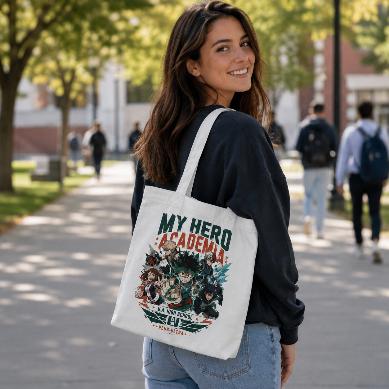 White tote bag with Deku & Bakugo My Hero Academia My Hero Academia Emblem graphic – photo 3