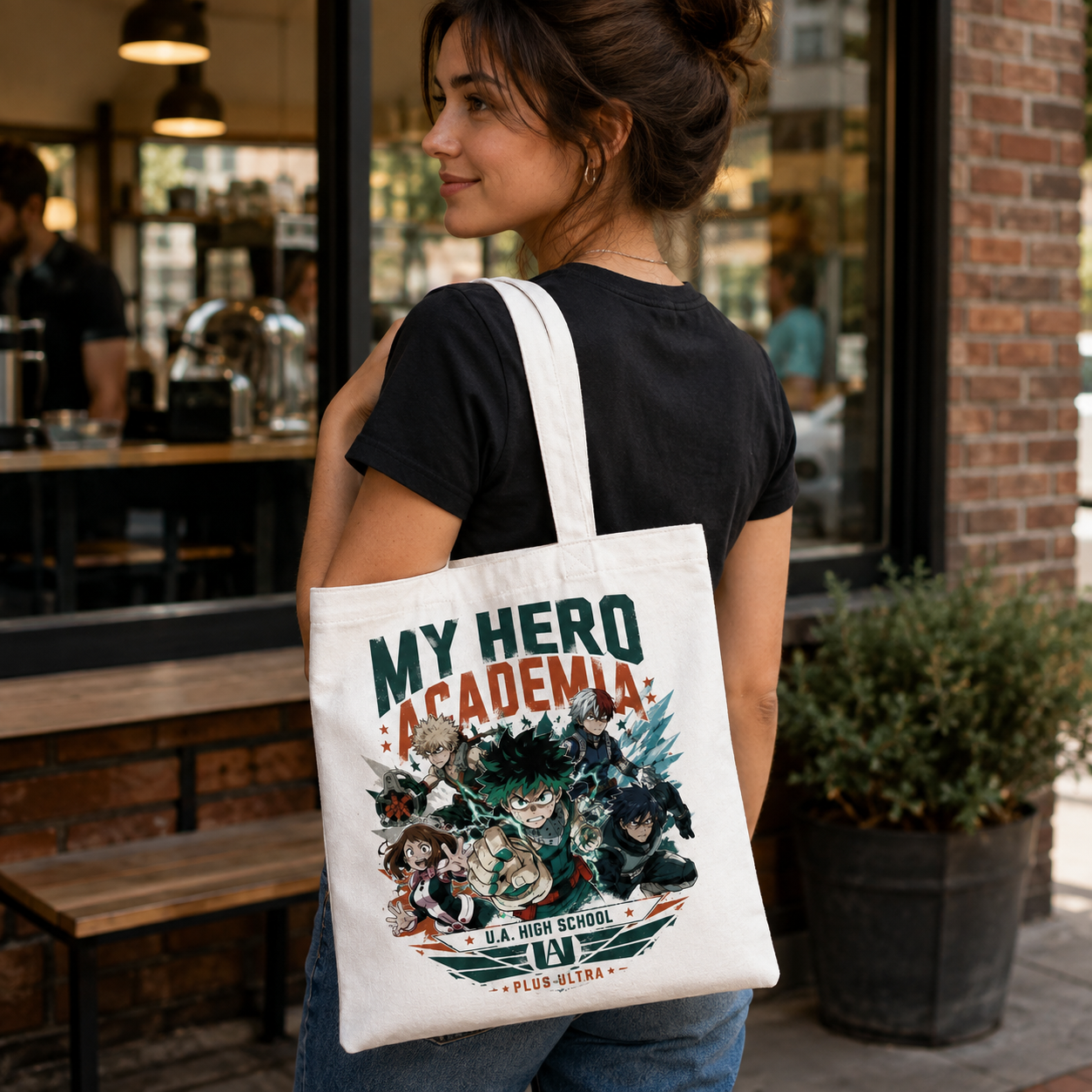 White tote bag with Deku & Bakugo My Hero Academia My Hero Academia Emblem graphic – photo 4