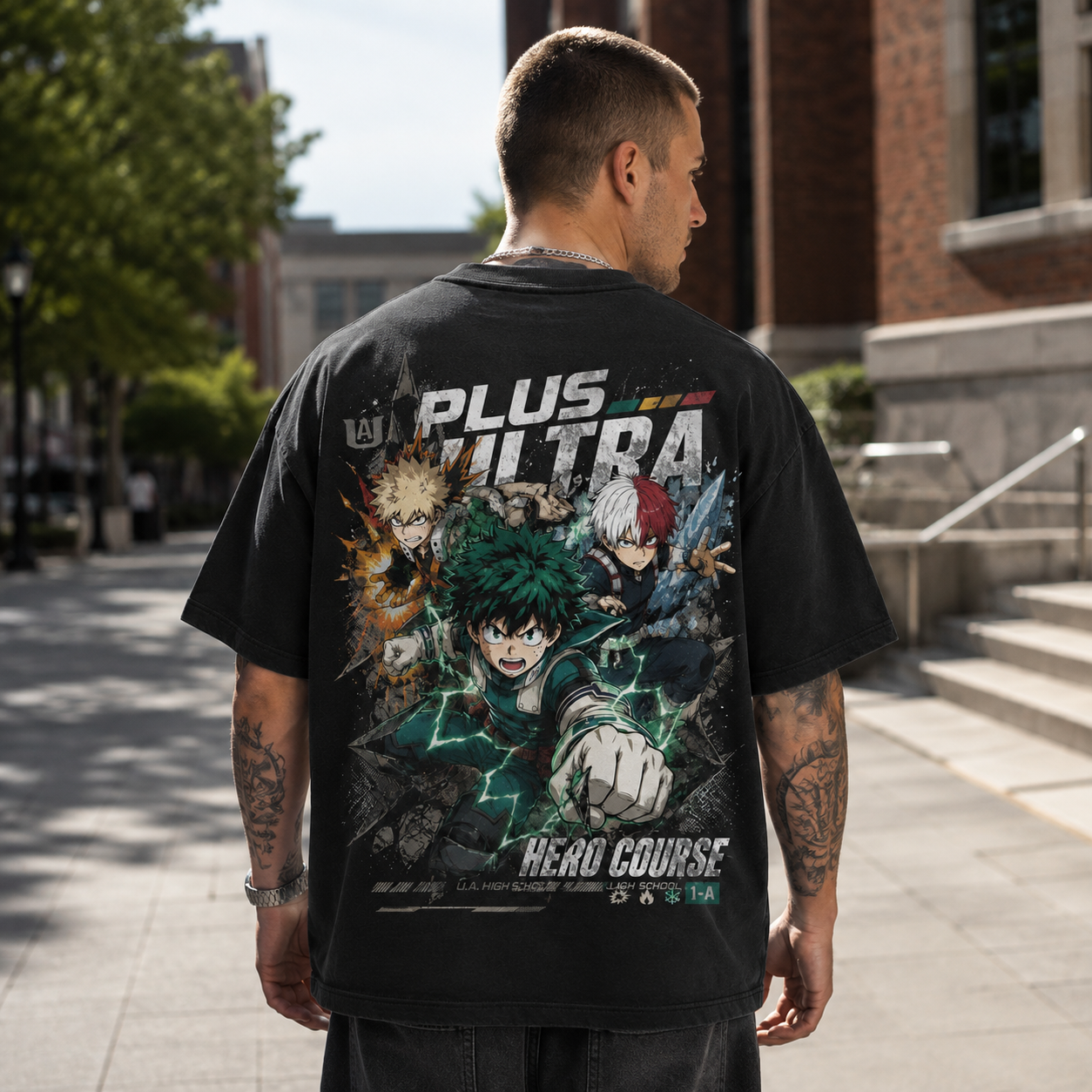 Black t-shirt with Deku & Bakugo My Hero Academia Plus Ultra Hero Course graphic – photo 3