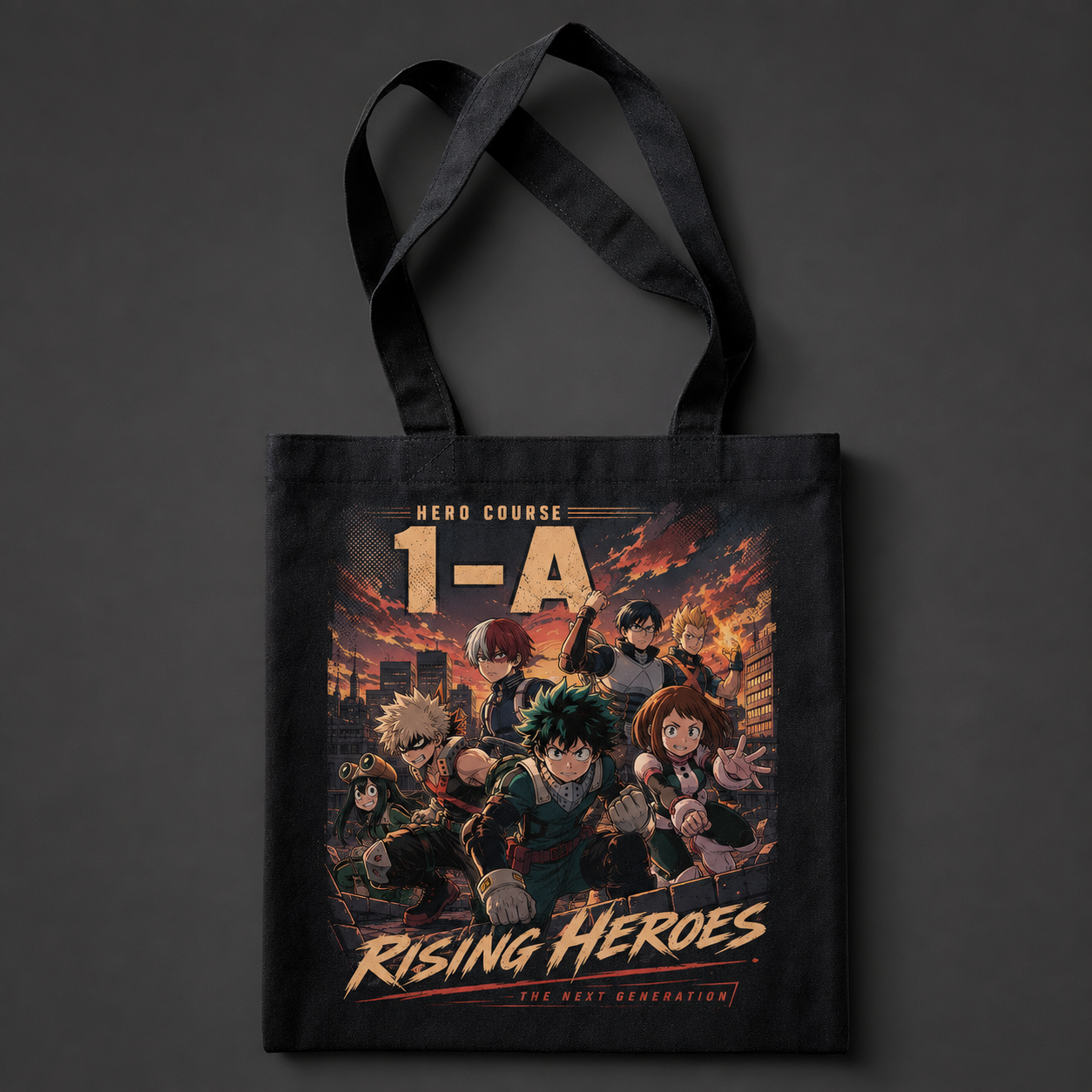 Black tote bag with Deku & Bakugo My Hero Academia Rising Heroes graphic – photo 1