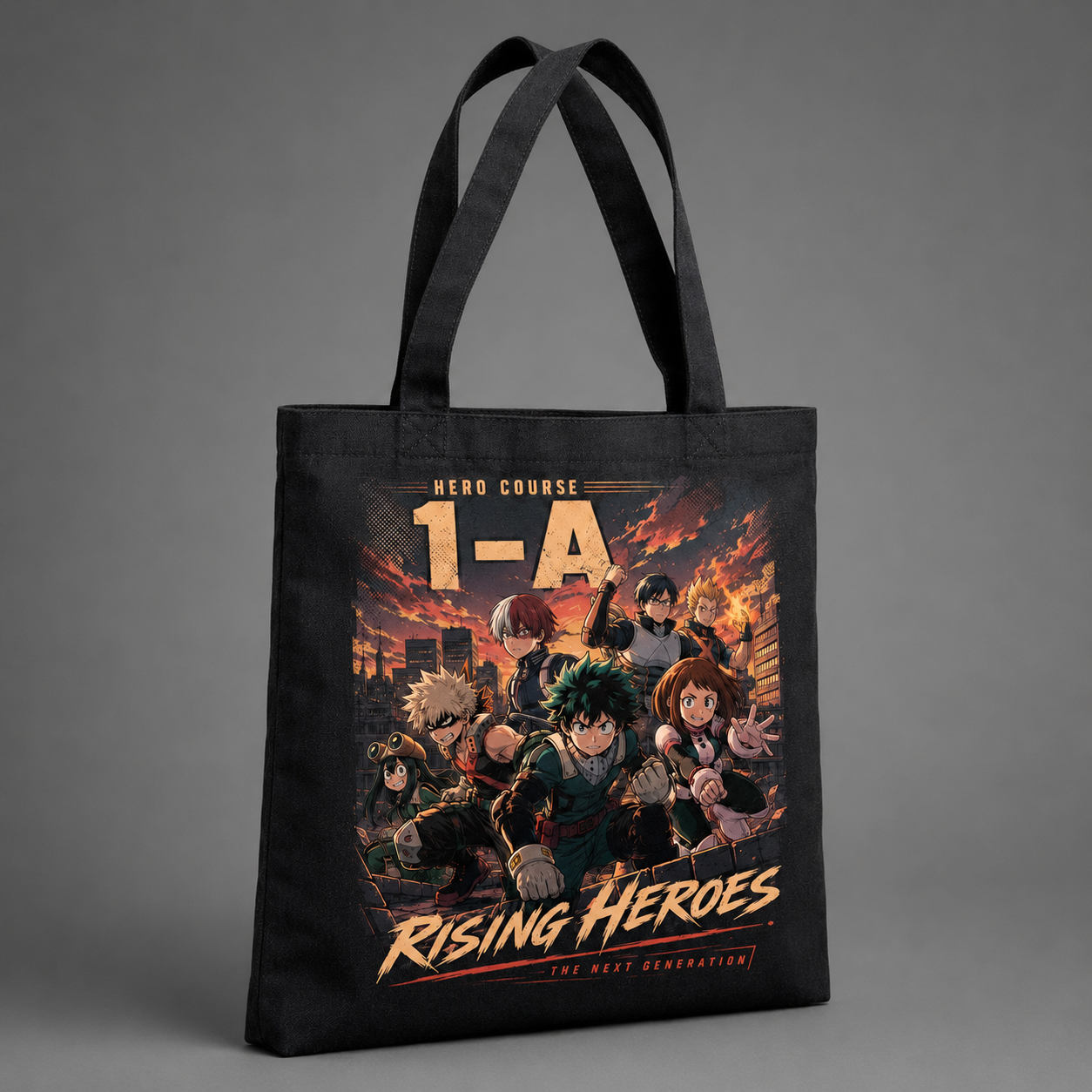 Black tote bag with Deku & Bakugo My Hero Academia Rising Heroes graphic – photo 2