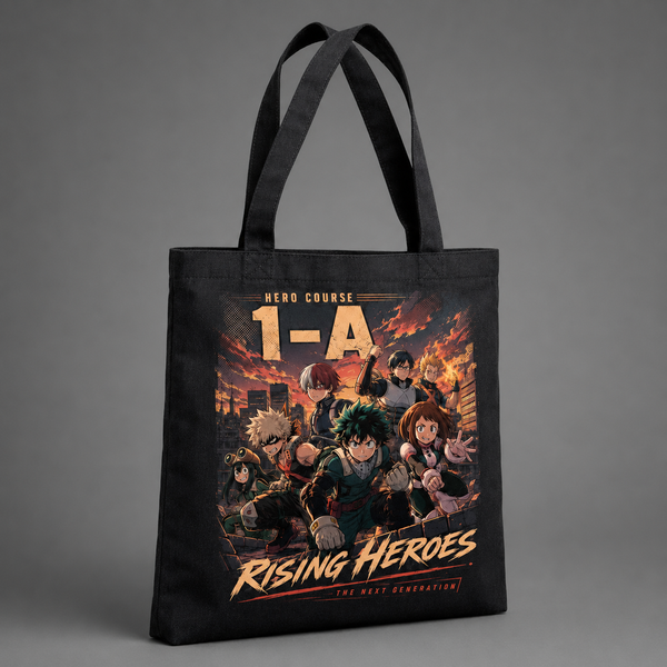 Black tote bag with Deku & Bakugo My Hero Academia Rising Heroes graphic – photo 2