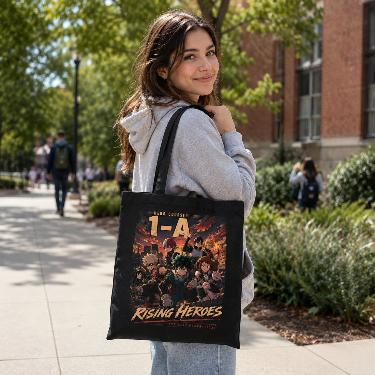 Black tote bag with Deku & Bakugo My Hero Academia Rising Heroes graphic – photo 3