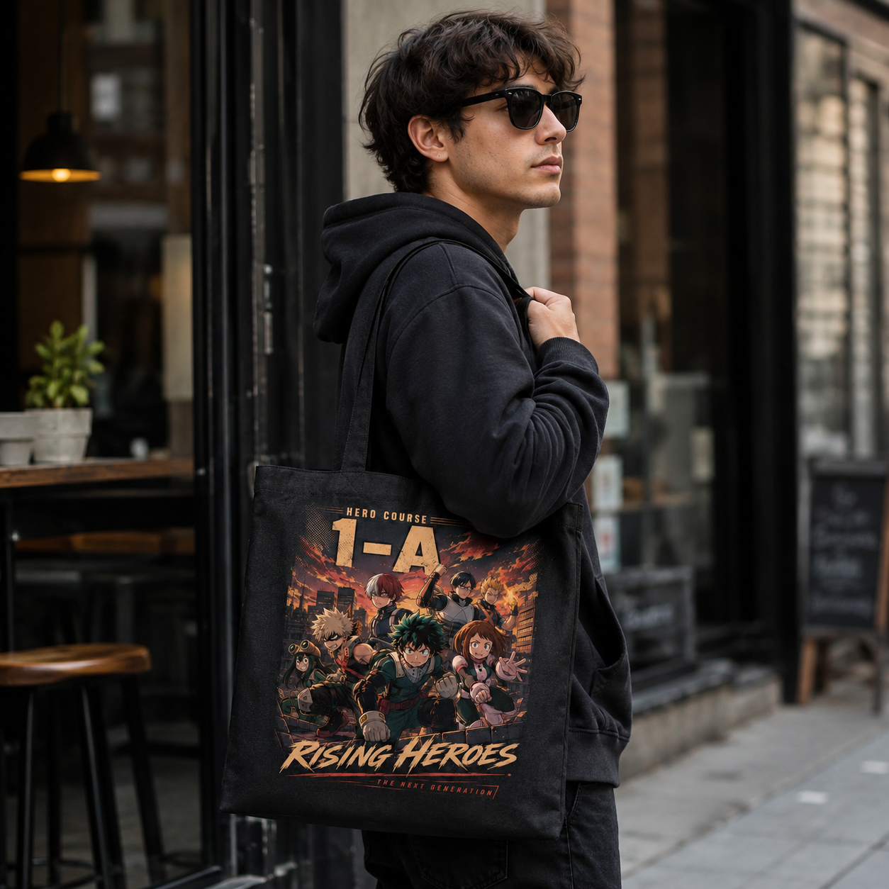 Black tote bag with Deku & Bakugo My Hero Academia Rising Heroes graphic – photo 4