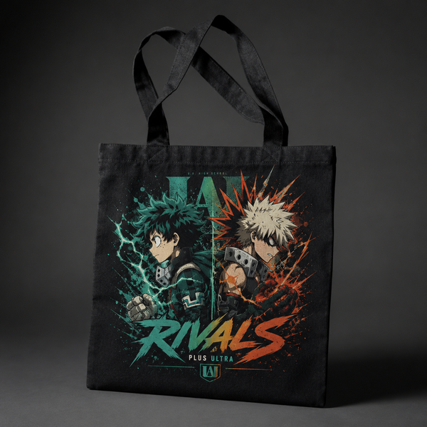 Black tote bag with Deku & Bakugo My Hero Academia Rivals graphic – photo 1