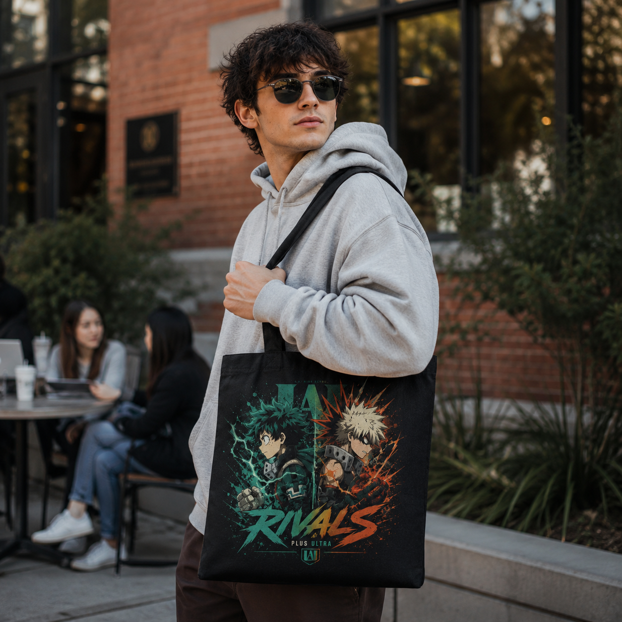 Black tote bag with Deku & Bakugo My Hero Academia Rivals graphic – photo 4