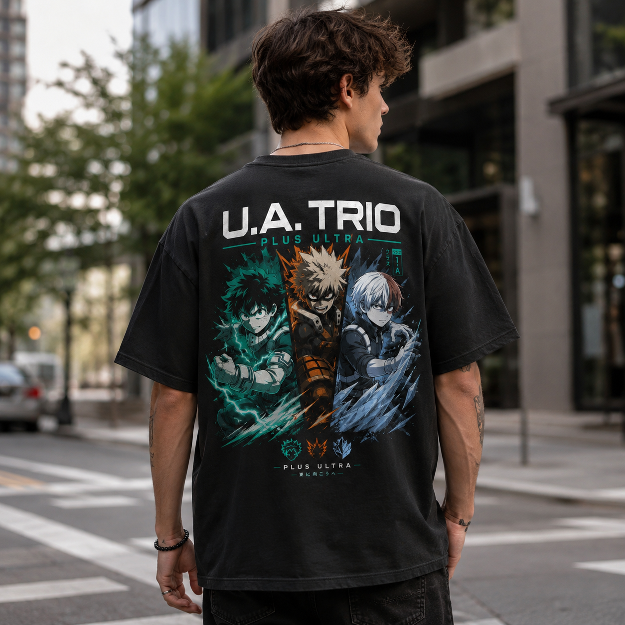 Black t-shirt with Deku & Bakugo My Hero Academia U.A. Trio graphic – photo 3
