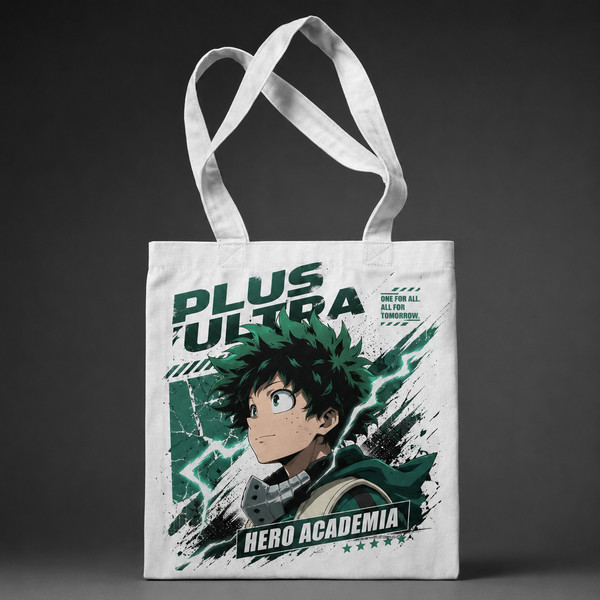 White tote bag with Deku My Hero Academia All For Tomorrow graphic – photo 1