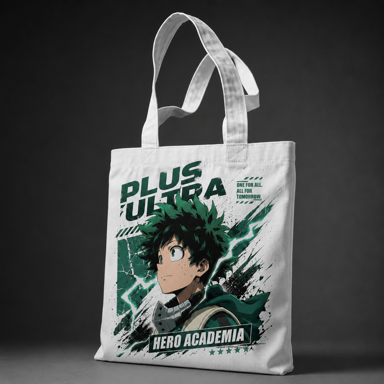 White tote bag with Deku My Hero Academia All For Tomorrow graphic – photo 2
