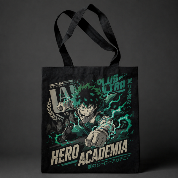 Black tote bag with Deku My Hero Academia Hero Academia Charge graphic – photo 1