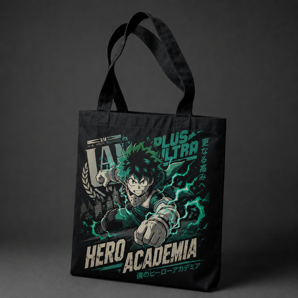 Black tote bag with Deku My Hero Academia Hero Academia Charge graphic – photo 2