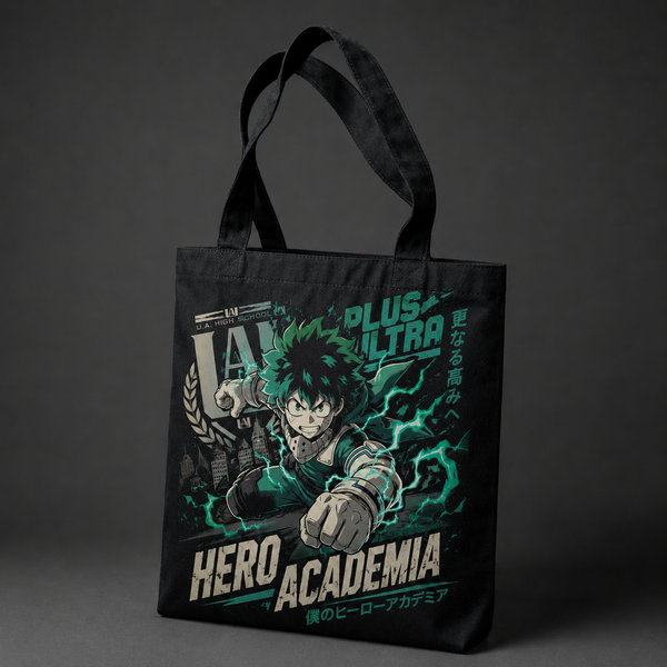 Black tote bag with Deku My Hero Academia Hero Academia Charge graphic – photo 2