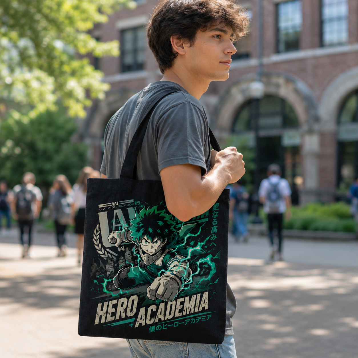 Black tote bag with Deku My Hero Academia Hero Academia Charge graphic – photo 3
