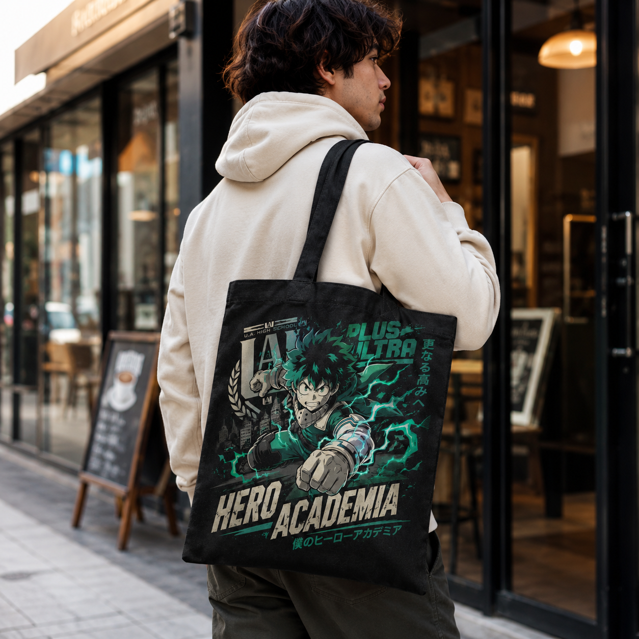 Black tote bag with Deku My Hero Academia Hero Academia Charge graphic – photo 4