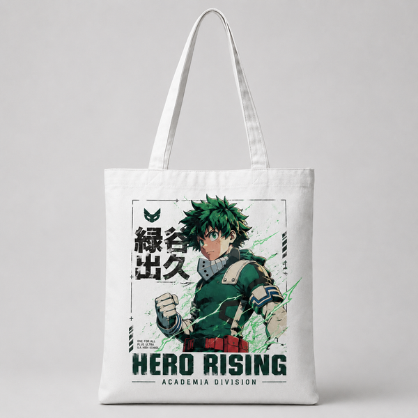 White tote bag with Deku My Hero Academia Hero Rising graphic – photo 1