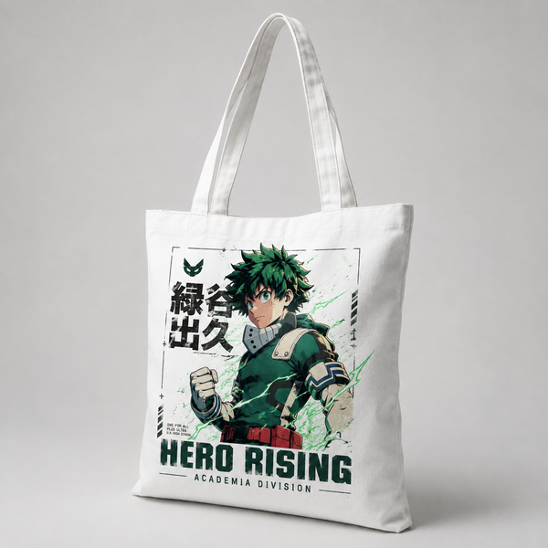 White tote bag with Deku My Hero Academia Hero Rising graphic – photo 2