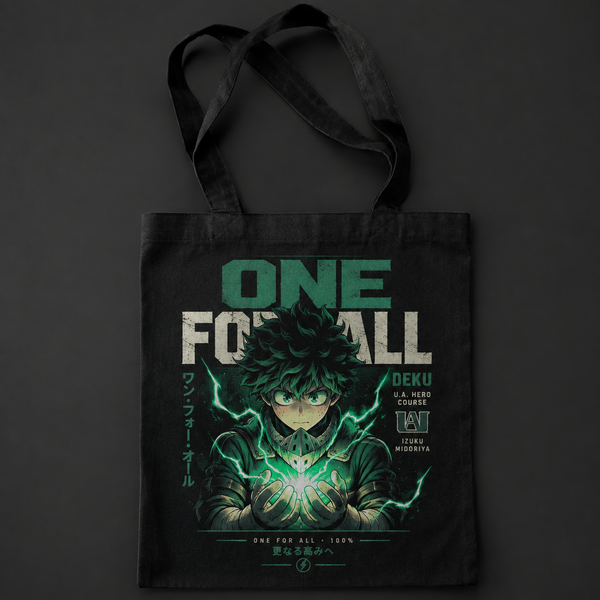 Black tote bag with Deku My Hero Academia One For All graphic – photo 1