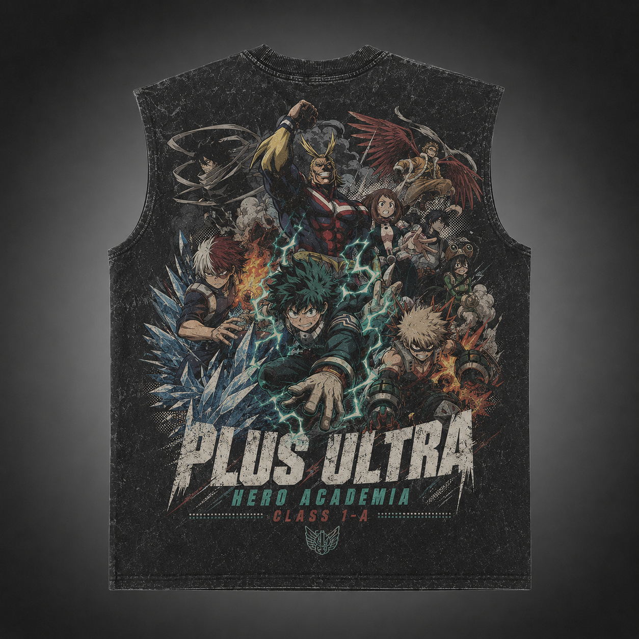 Washed black tank top with Deku & Todoroki My Hero Academia Plus Ultra Class 1-A graphic – photo 1
