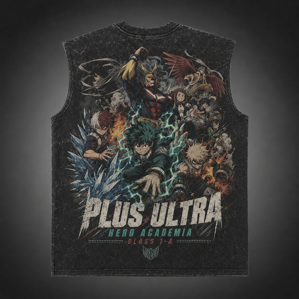 Washed black tank top with Deku & Todoroki My Hero Academia Plus Ultra Class 1-A graphic – photo 1