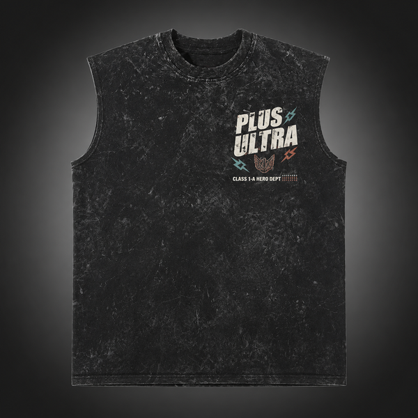Washed black tank top with Deku & Todoroki My Hero Academia Plus Ultra Class 1-A graphic – photo 2