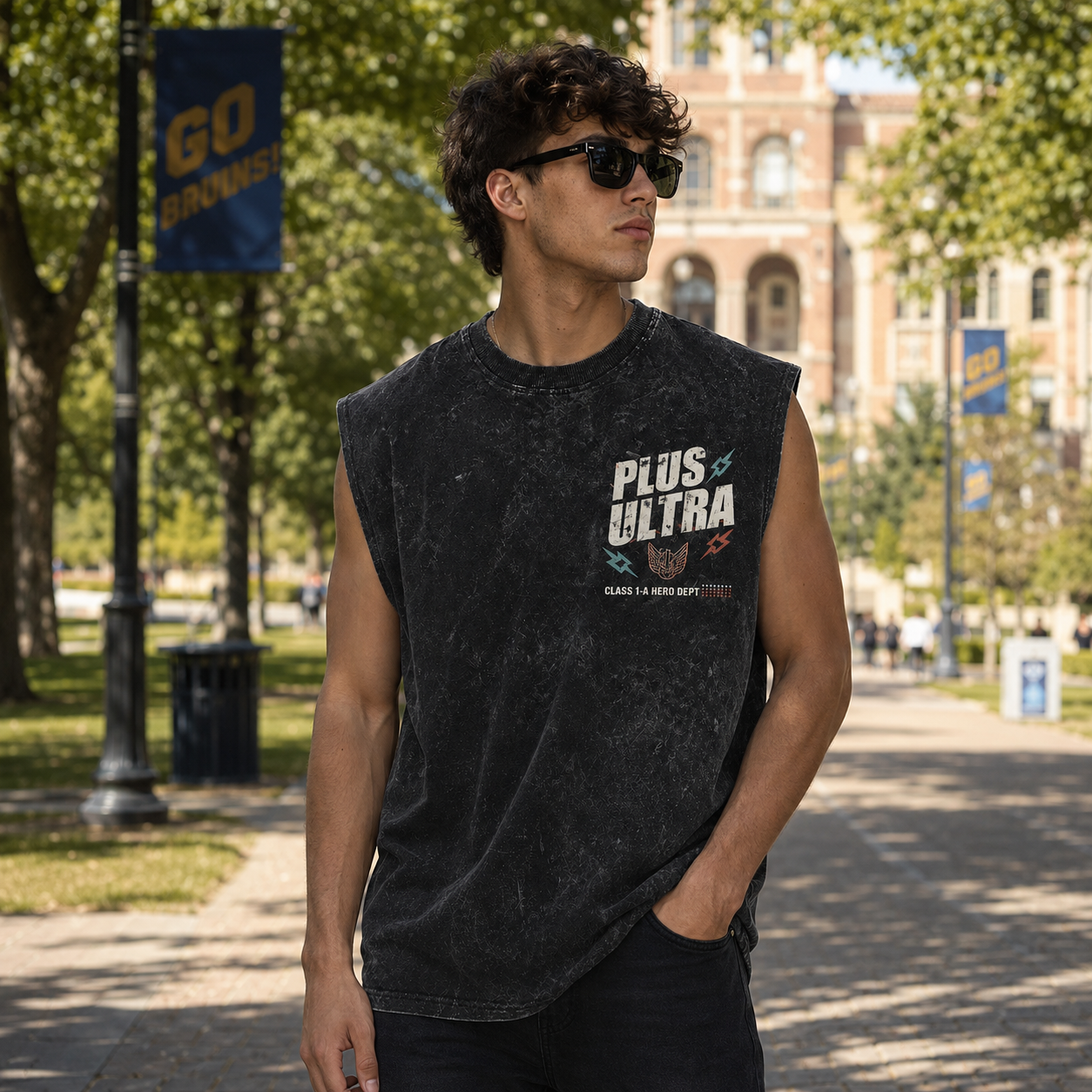 Washed black tank top with Deku & Todoroki My Hero Academia Plus Ultra Class 1-A graphic – photo 4