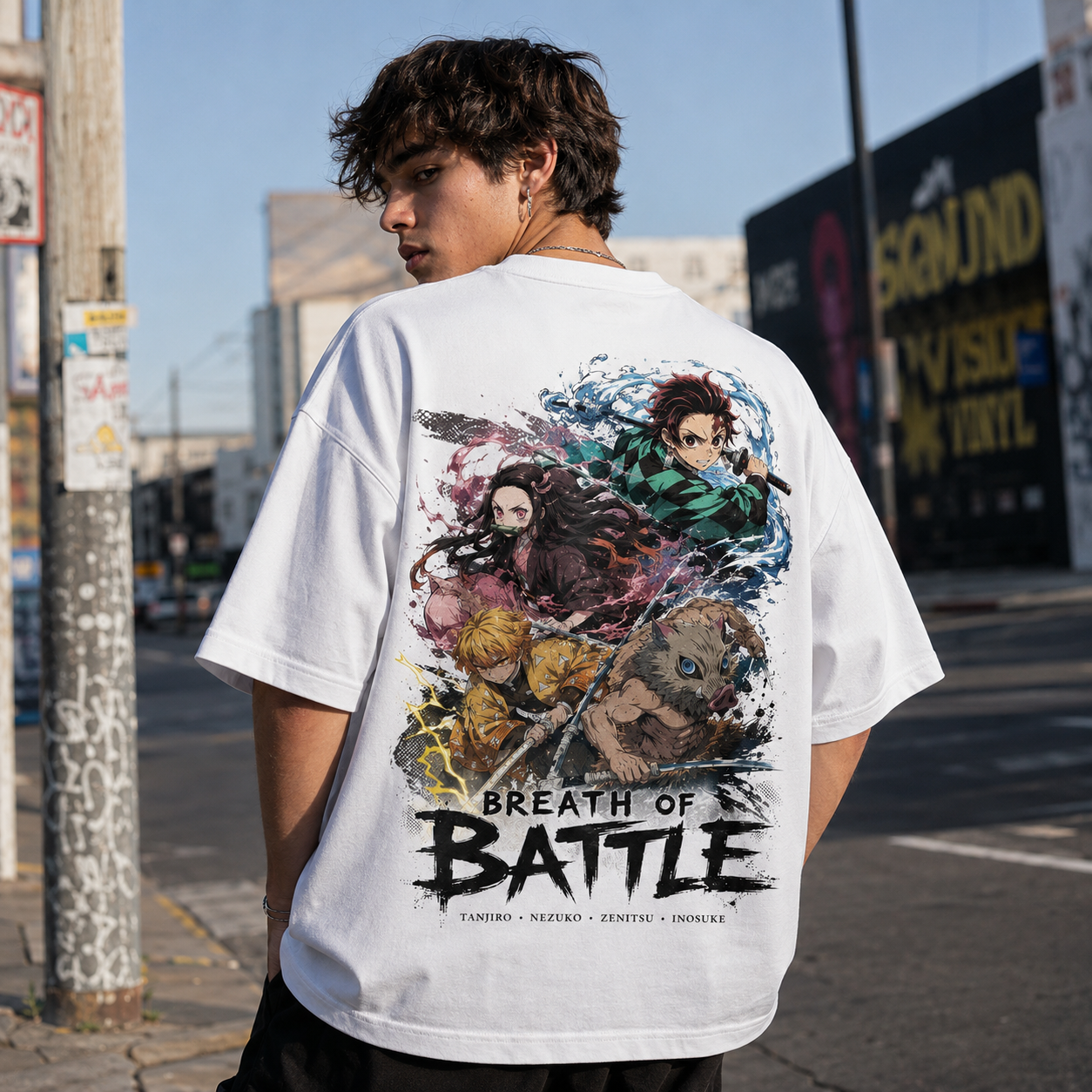 White t-shirt with Demon Slayer Breath Of Battle graphic – photo 3