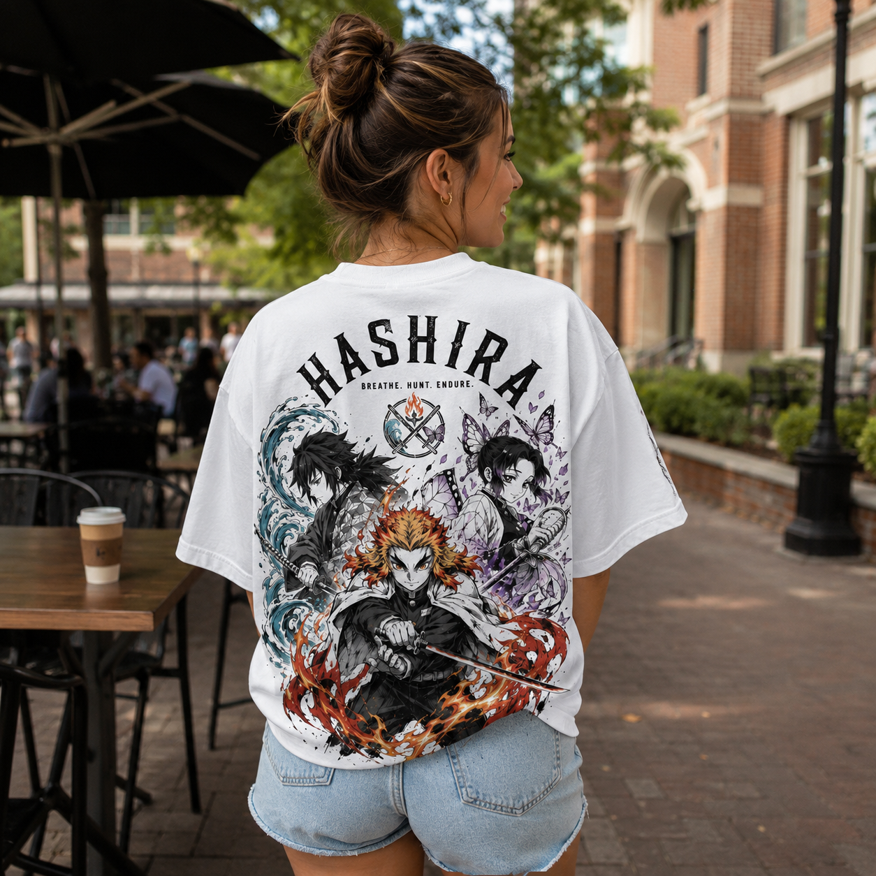 White t-shirt with Demon Slayer Breathe Hunt Endure graphic – photo 3