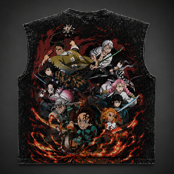 Washed black tank top with Demon Slayer Corps Assemble graphic – photo 1