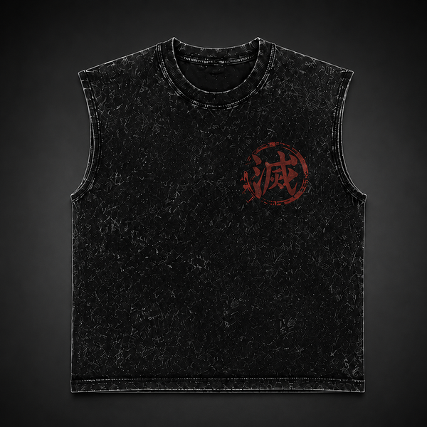 Washed black tank top with Demon Slayer Corps Assemble graphic – photo 2