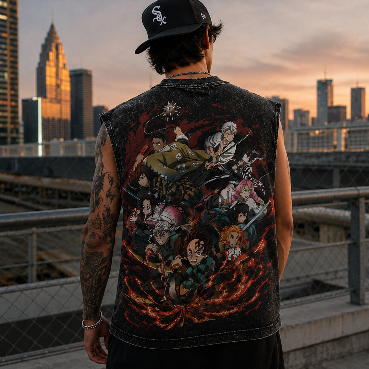 Washed black tank top with Demon Slayer Corps Assemble graphic – photo 3