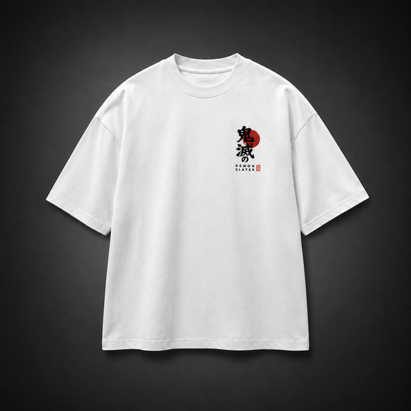 White t-shirt with Demon Slayer Crimson Sun Ronin graphic – photo 2