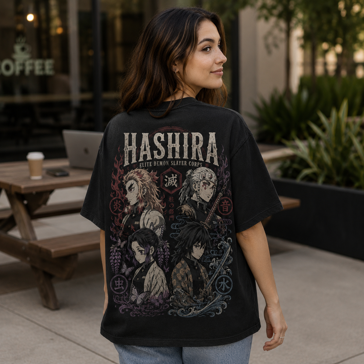 Black t-shirt with Demon Slayer Hashira Corps graphic – photo 3