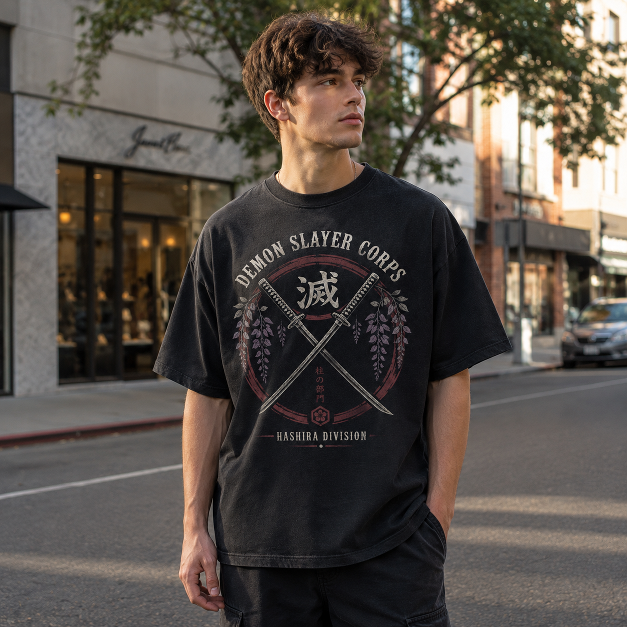 Black t-shirt with Demon Slayer Hashira Corps graphic – photo 4