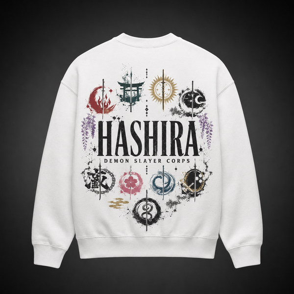 White sweatshirt with Demon Slayer Hashira Emblems Circle graphic – photo 1