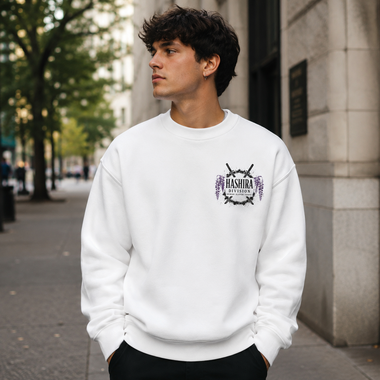 White sweatshirt with Demon Slayer Hashira Emblems Circle graphic – photo 4