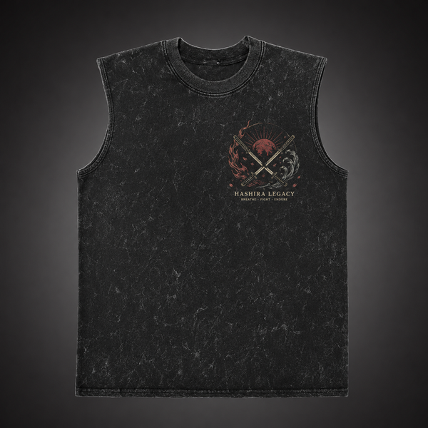 Washed black tank top with Demon Slayer Hashira Legacy Emblem graphic – photo 1