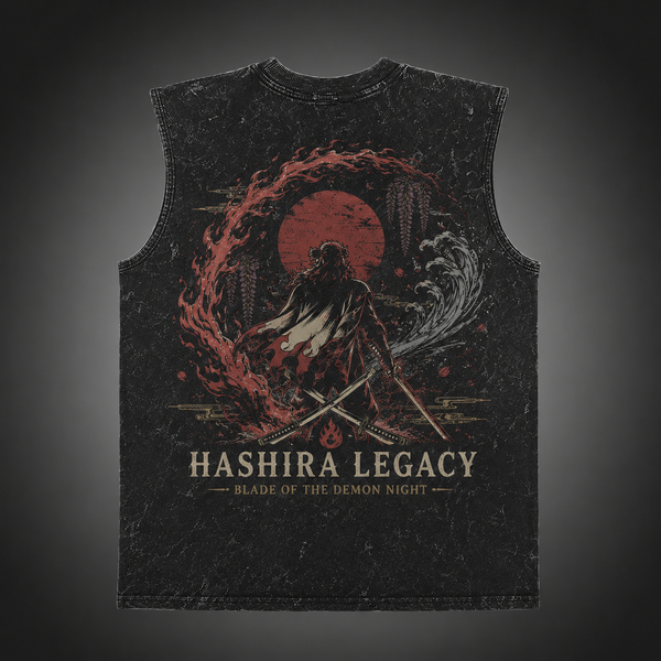 Washed black tank top with Demon Slayer Hashira Legacy Emblem graphic – photo 2