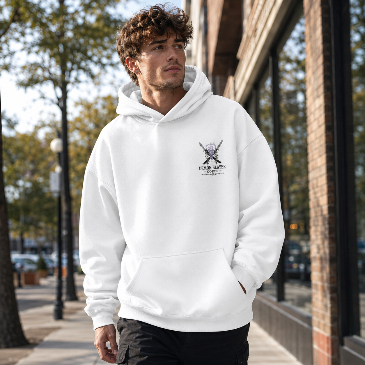 White hoodie with Demon Slayer Hashira Legacy graphic – photo 4