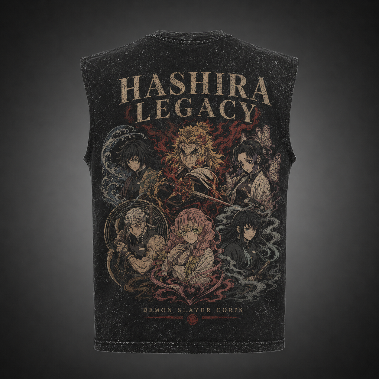 Washed black tank top with Demon Slayer Hashira Legacy graphic – photo 1