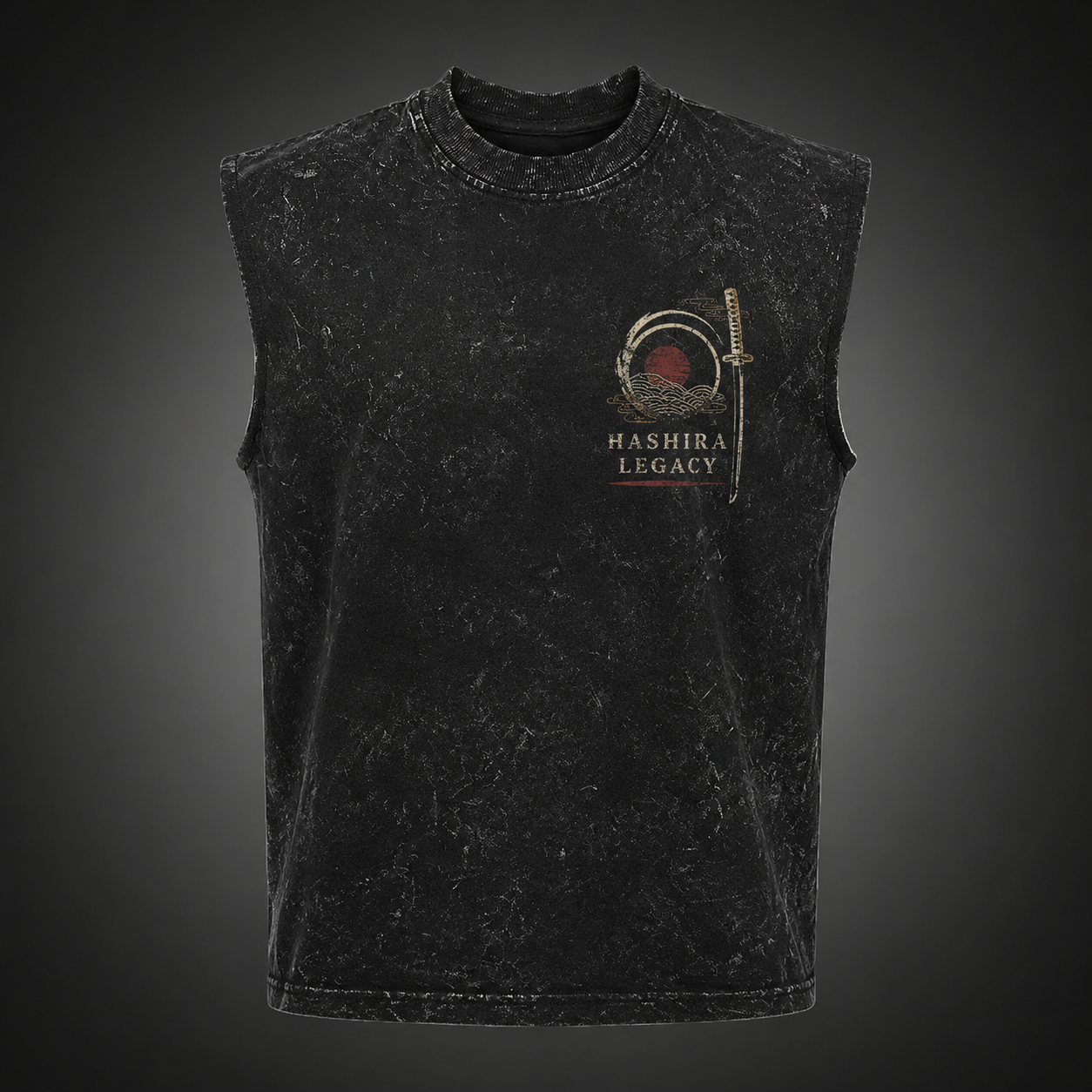 Washed black tank top with Demon Slayer Hashira Legacy graphic – photo 2