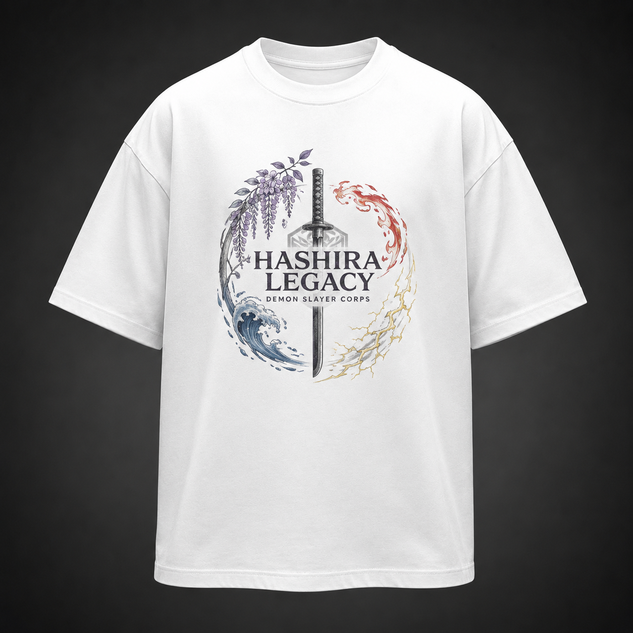 White t-shirt with Demon Slayer Hashira Legacy graphic – photo 2
