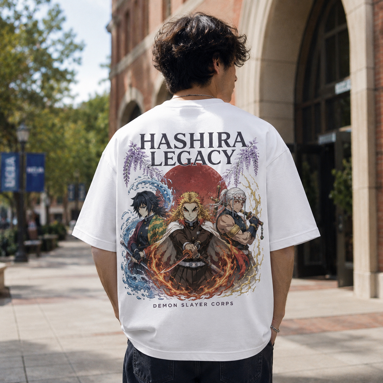 White t-shirt with Demon Slayer Hashira Legacy graphic – photo 3