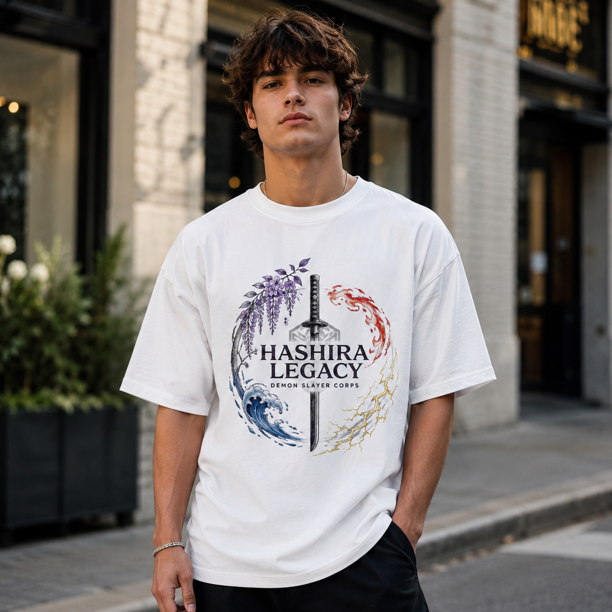 White t-shirt with Demon Slayer Hashira Legacy graphic – photo 4