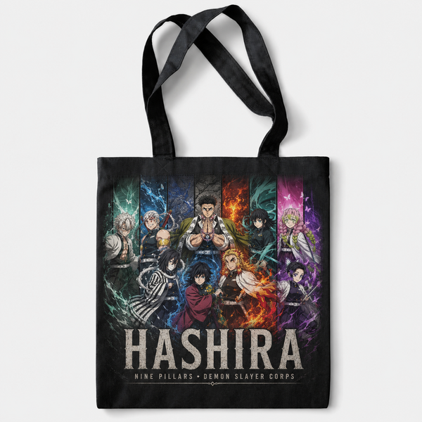 Black tote bag with Demon Slayer Hashira Panels graphic – photo 1