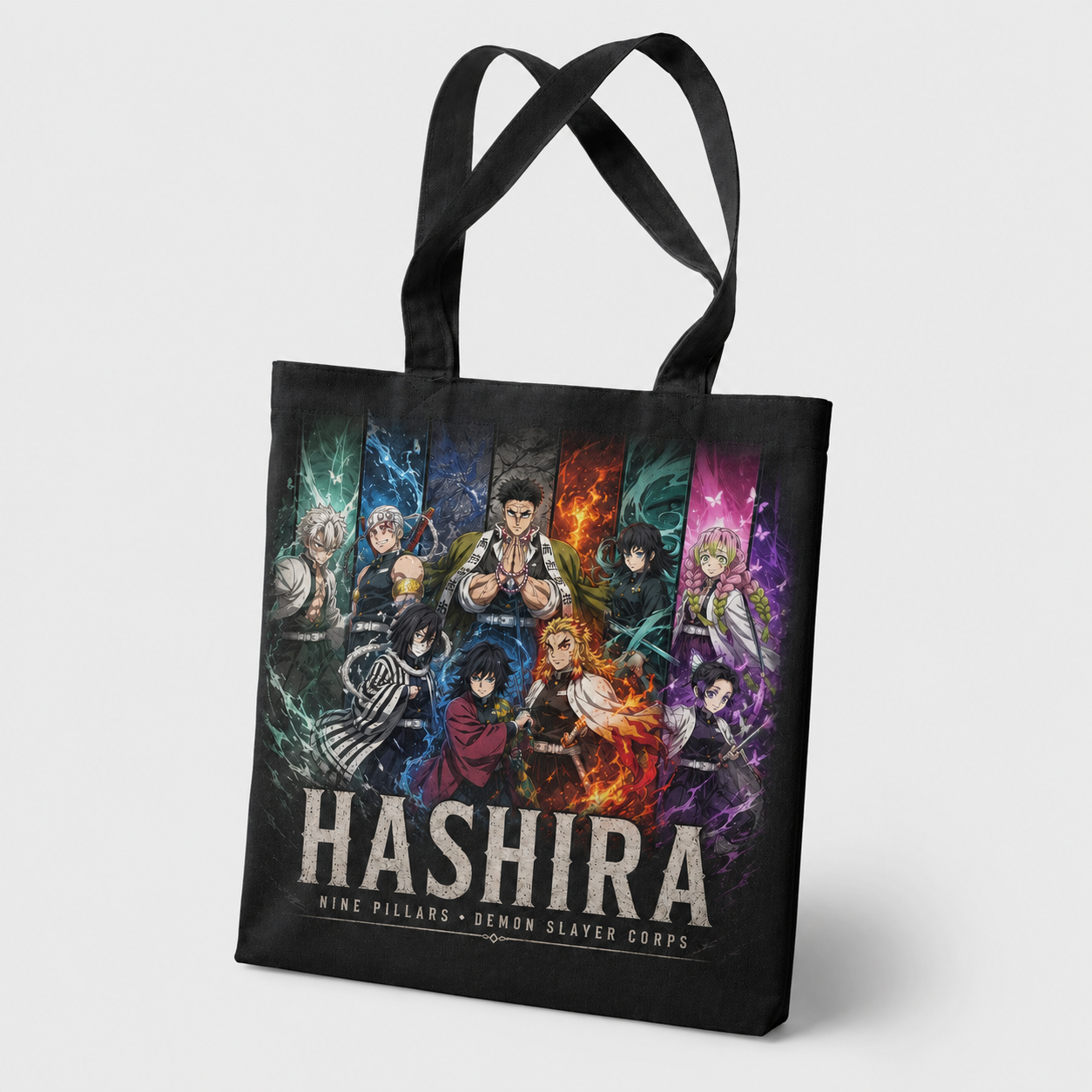 Black tote bag with Demon Slayer Hashira Panels graphic – photo 2