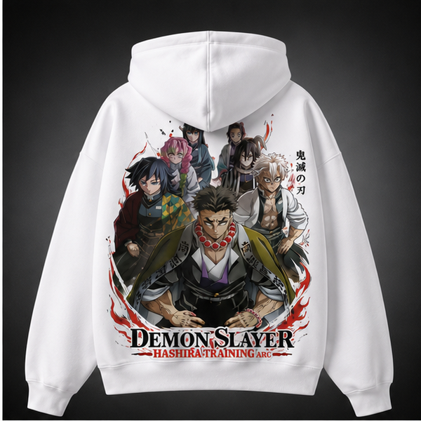 White hoodie with Demon Slayer Hashira Training graphic – photo 1