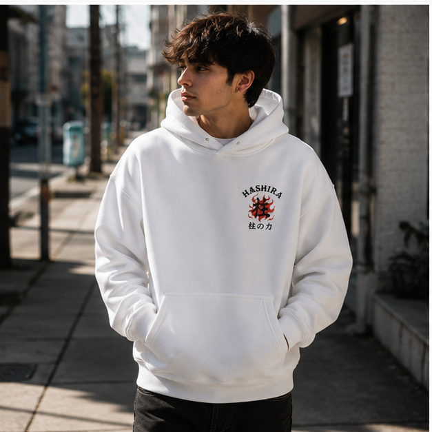 White hoodie with Demon Slayer Hashira Training graphic – photo 4